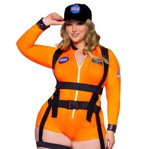 Plus Space Commander Astronaut Costume with NASA Badge, Body Harness, and Hat